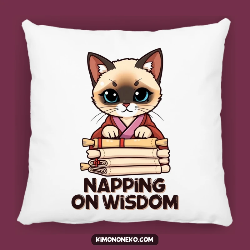 Funny Siamese Kimono Pillow: Cozy Curious Cat Scroll Cushion