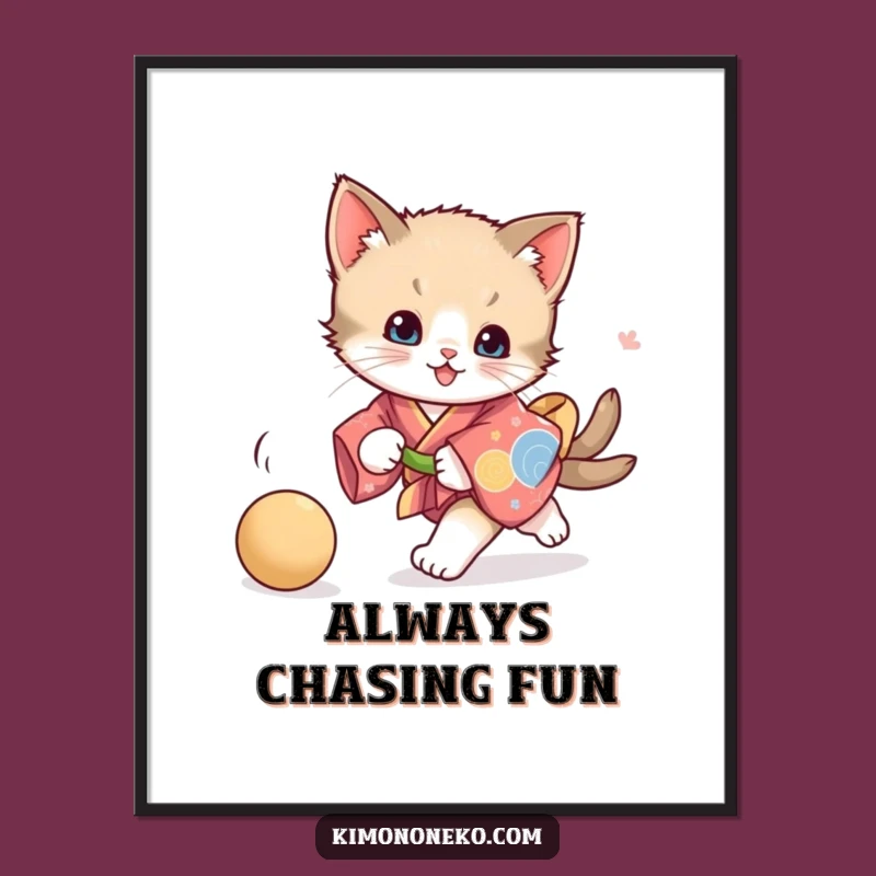 Funny Playful Kitten Kimono Digital Art: Feline Energy Decor, Perfect Funny Gift for Homes