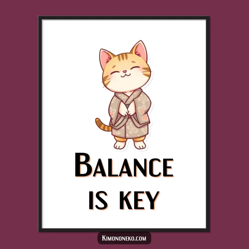 Funny Kawaii Tabby Cat Kimono Digital Print: Balancing Act Wall Art Download Gift