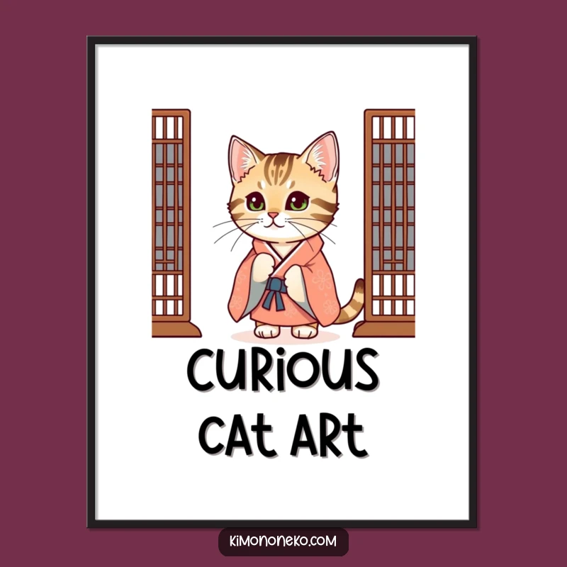 Funny Tabby Cat Kimono Digital Art: Curious Peek Decor, Instant Whimsy Gift