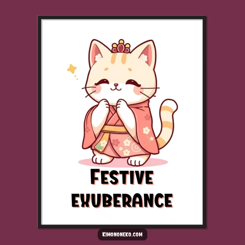 Funny Kawaii Cat Kimono Digital Print: Festive Art, Instant Cheerful Decor