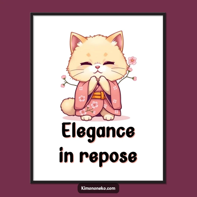 Funny Bowing Cat Kimono Digital Art: Feline Grace Decor, Perfect Funny Gift for Art Lovers