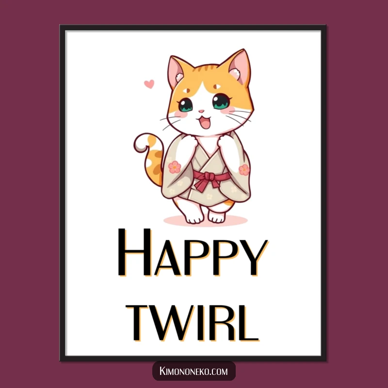 Funny Calico Kimono Digital Art: Happy Cat Spin Instant Decor