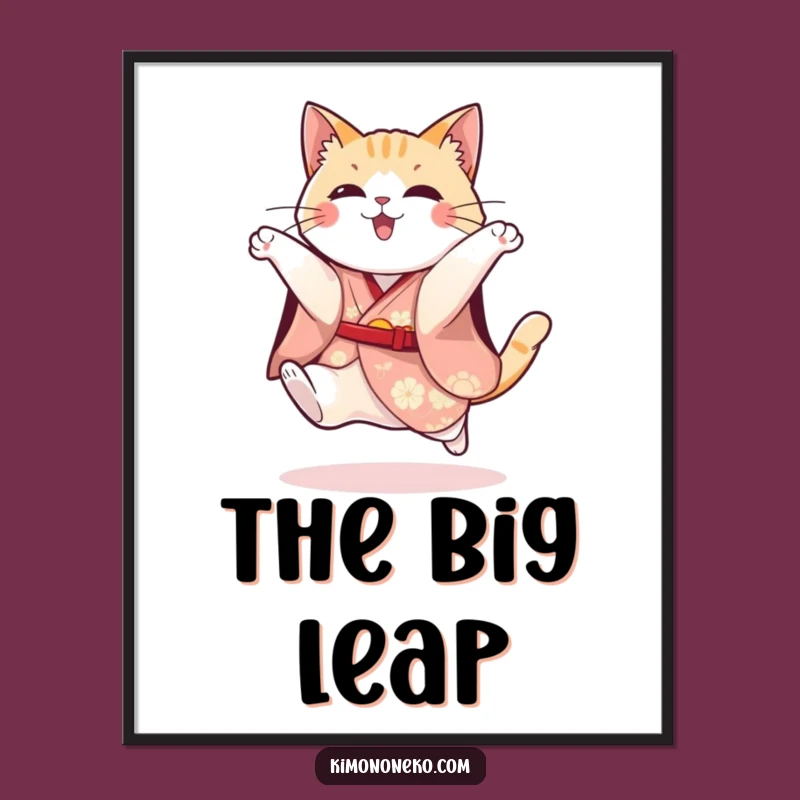 Funny Cat Kimono Digital Art: Playful Kitty Festive Jump - Instant Energy