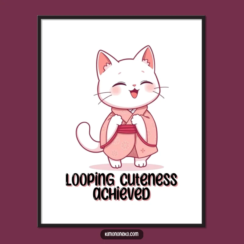 Funny Kawaii Cat Digital Art: Giggling Kitty Printable for Decor