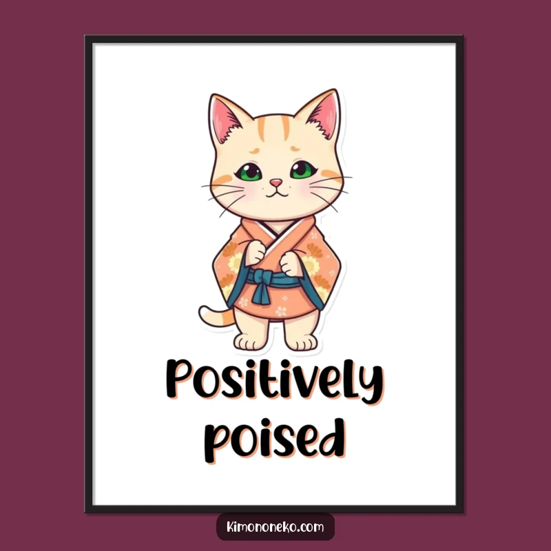 Funny Kawaii Cat Kimono Digital Print: Confident Art, Instant Stylish Decor