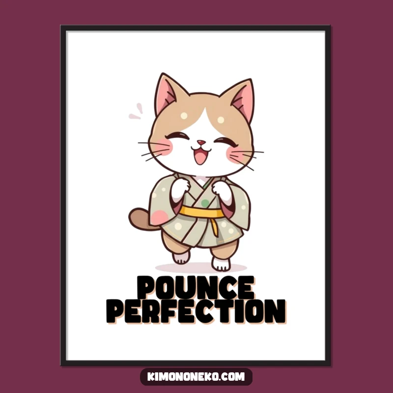 Funny Kawaii Cat Pounce Digital Print: Playful Kimono Art, Perfect Funny Gift