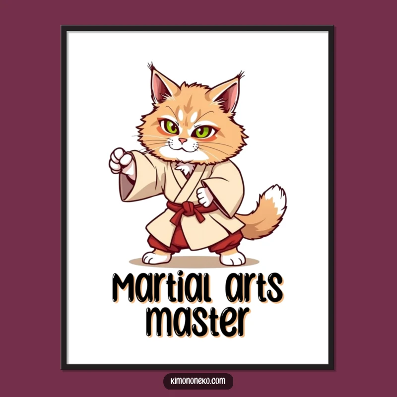 Funny Kawaii Maine Coon Martial Arts Digital Art - Strong Anime Decor