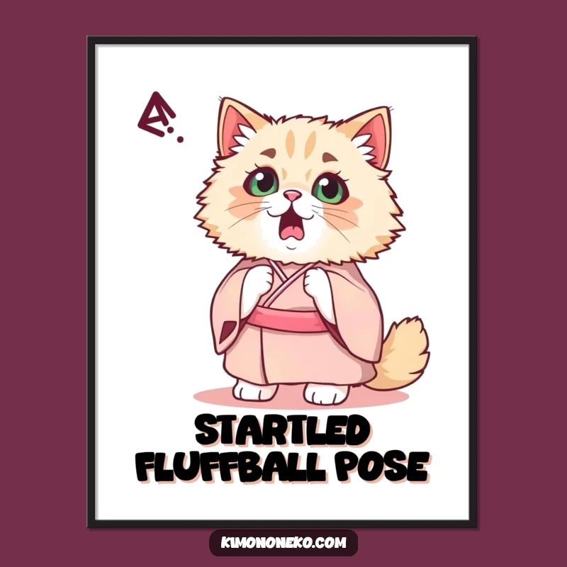 Funny Kawaii Persian Cat Digital Art: Startled Reaction Printable