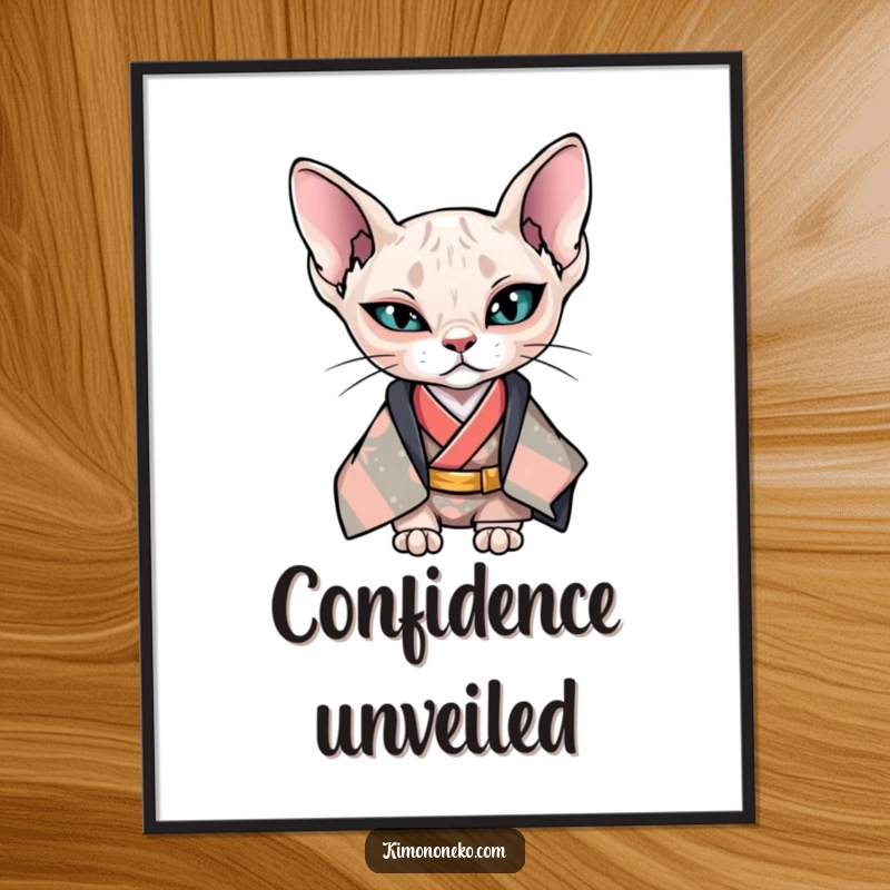 Funny Kawaii Sphynx cat in cool kimono giving a wink, stylish anime digital art, gift.
