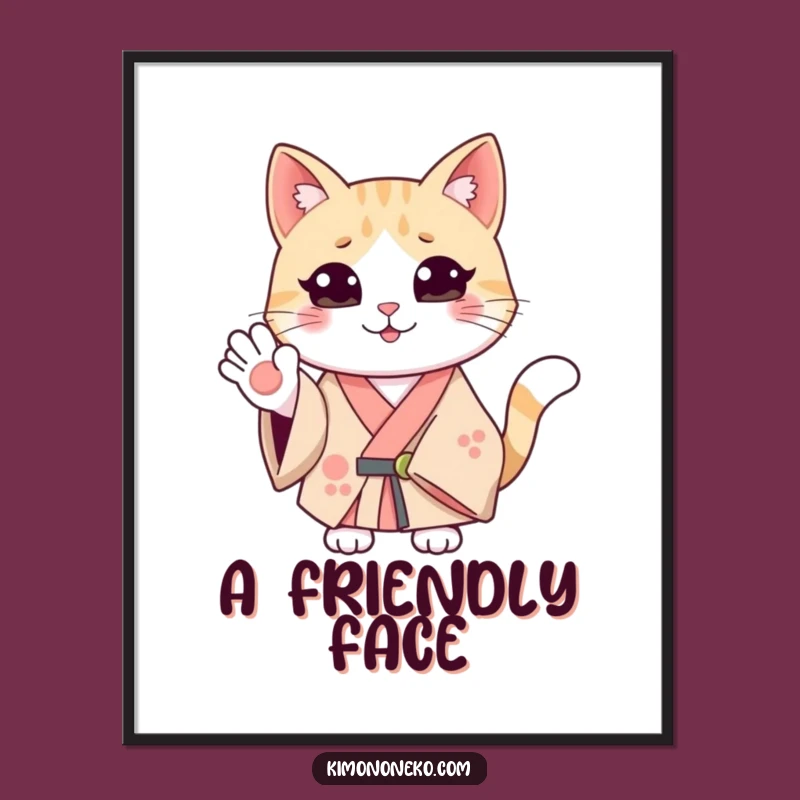 Funny Smiling Cat Kimono Digital Art: Cheerful Feline Download, Humorous Printable Gift