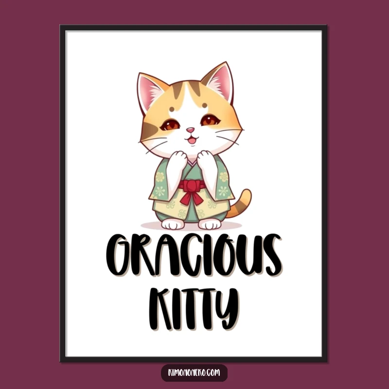 Funny Kawaii Calico Cat Kimono Digital Art: Instant Polite Anime Decor Gift