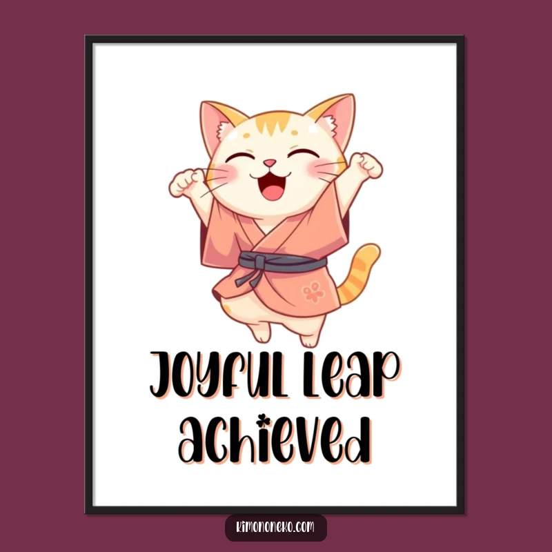Funny Kawaii Cat Leap Digital Print: Joyful Kimono Art, Perfect Funny Gift