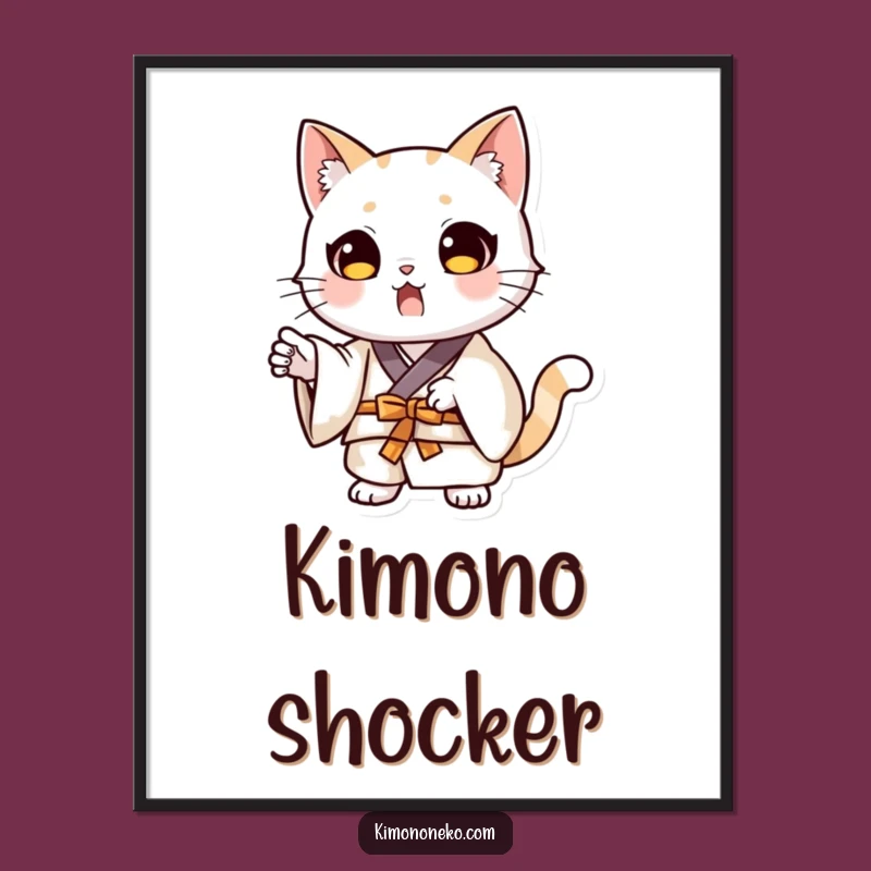 Funny Cat Kimono Surprise Digital Art: Dramatic Flair for Walls