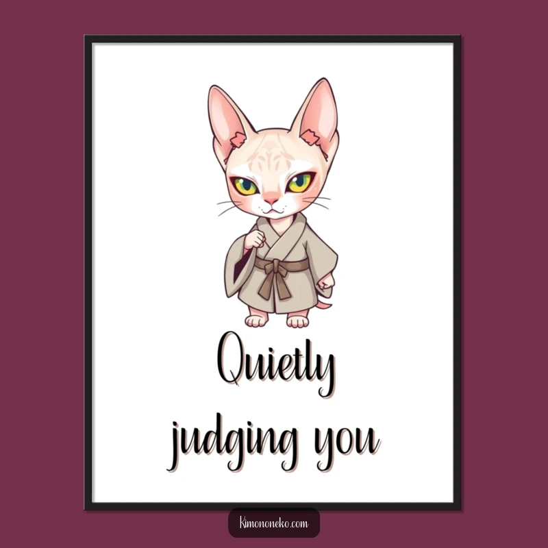 Funny Kawaii Sphynx Cat Kimono Digital Art: Confident Feline Instant Download