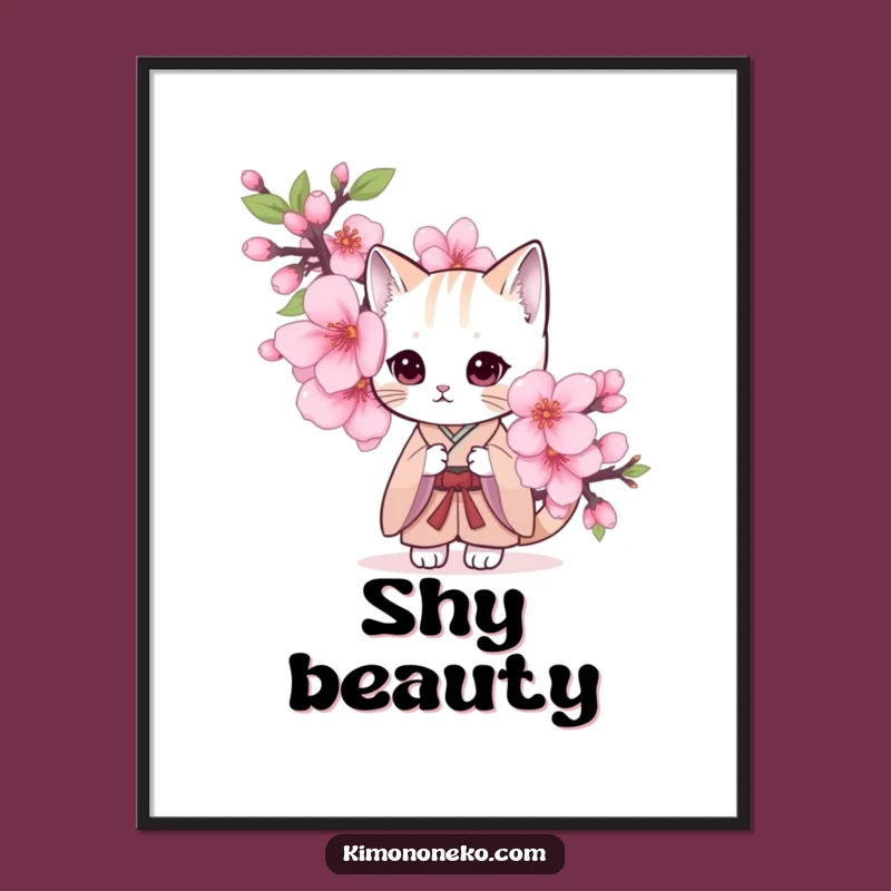 Funny Shy Cat Kimono Digital Art: Instant Serene Decor