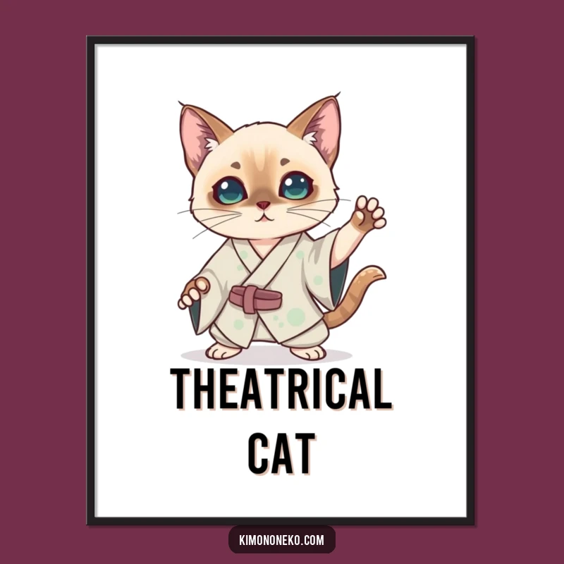 Funny Kawaii Siamese Cat Kimono Digital Art: Instant Dramatic Anime Decor Gift