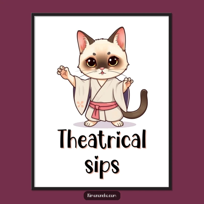 Funny Siamese Cat Kimono Digital Art: Dramatic Kawaii Pose - Hilarious Gift