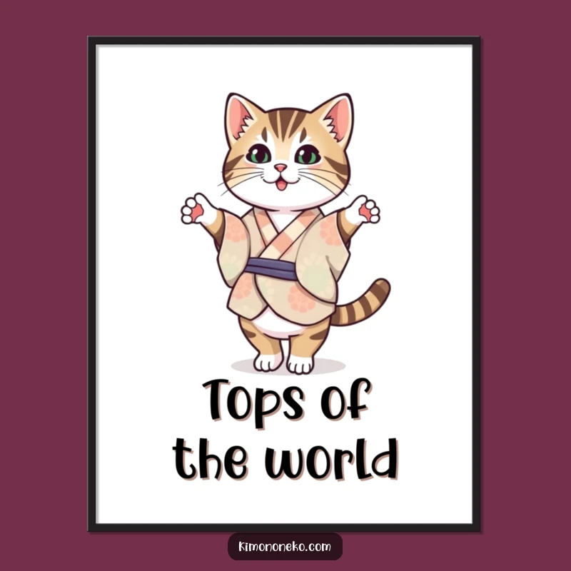Funny Tabby Cat Kimono Digital Art: Kawaii Balance - Hilarious Gift