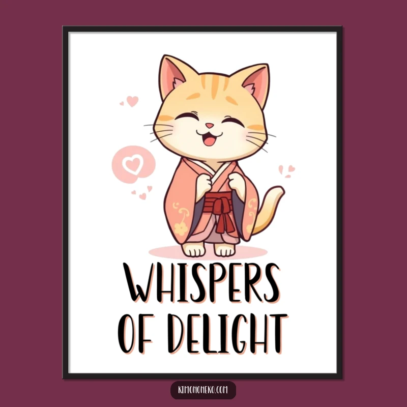 Funny Kawaii Cat Kimono Digital Art: Secret Giggle Print, Elegant Decor, Instant Gift