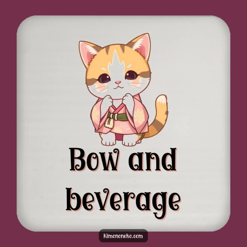 Funny Calico Cat Kimono Coaster: Cute Kawaii Cat Bowing for a Hilarious Gift