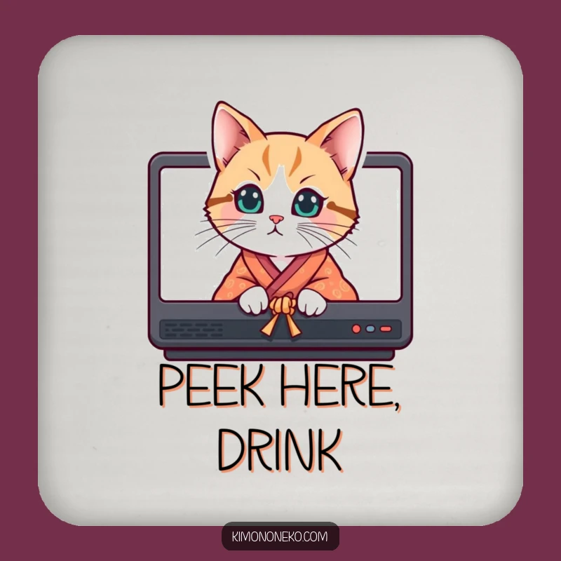 Funny Curious Cat Kimono Coasters - Protect Surfaces with Playful Mystery!