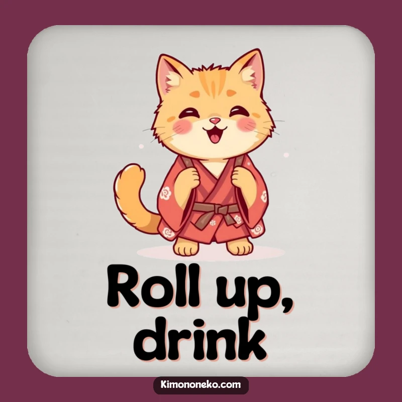 Funny Ginger Cat Kimono Coasters - Protect Surfaces with Playful Rolls!