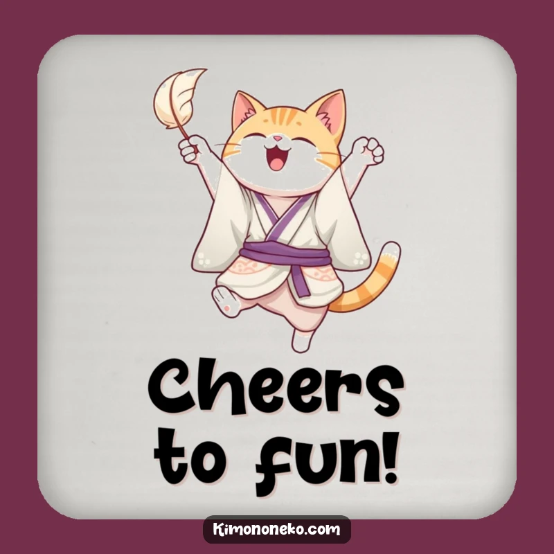 Funny Joyful Cat Kimono Coaster - Protect Surfaces with Fun