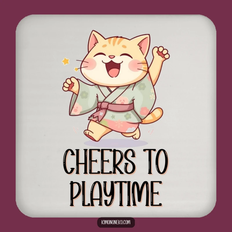 Funny Joyful Cat Kimono Coaster: Protect Surfaces with Vibrant Feline Fun Gift
