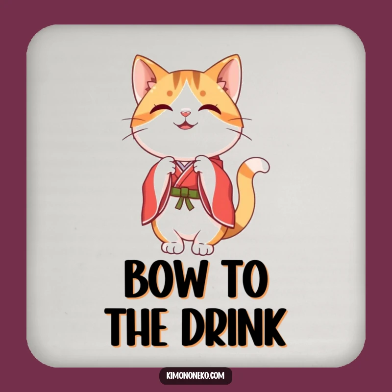 Funny Kawaii Calico Cat Drink Coaster - Graceful Bow Decor