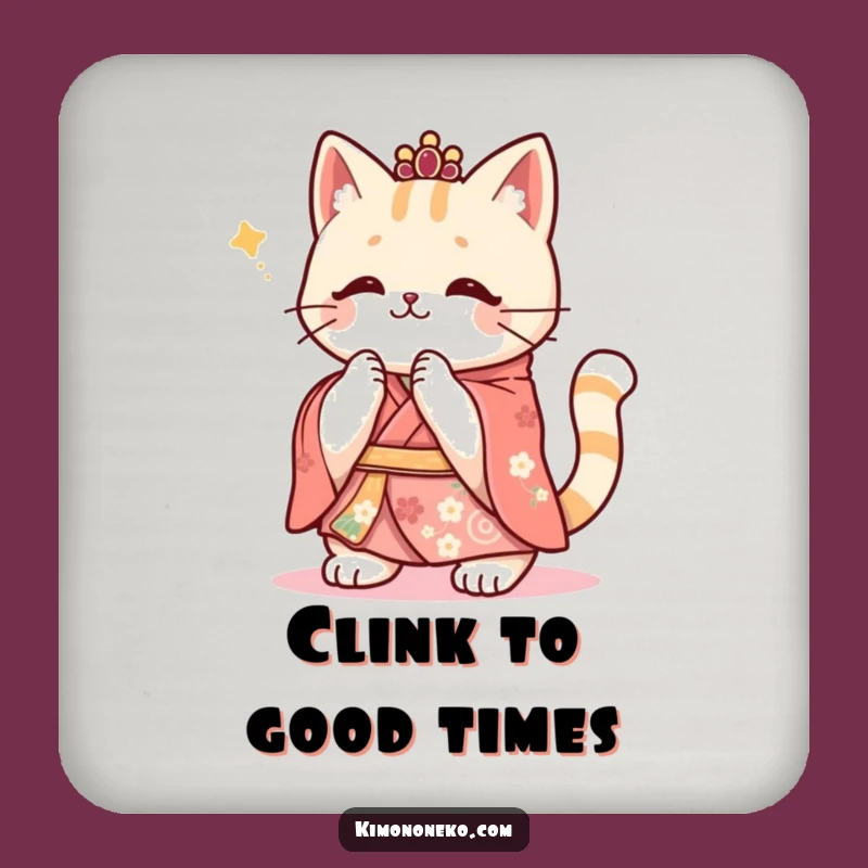 Funny Kawaii Cat Kimono Coaster: Festive Cheers, Cute Funny Gift