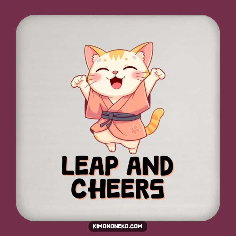 Funny Kawaii Cat Kimono Coaster: Joyful Leap Protection, Great Funny Gift