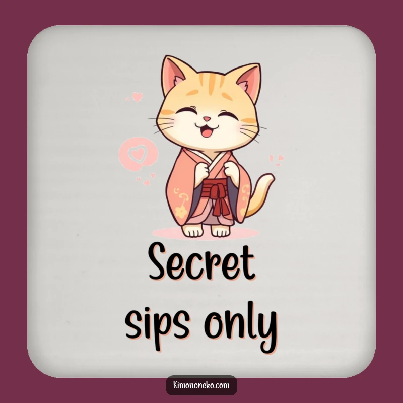 Funny Kawaii Cat Kimono Coaster: Secret Giggle Protection, Elegant Table Gift