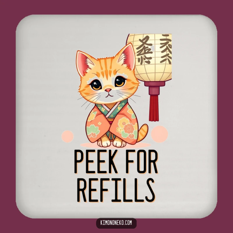 Funny Kawaii Ginger Cat Kimono Coaster: Protect Surfaces with Curious Feline Charm