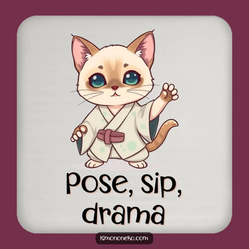 Funny Kawaii Siamese Cat Kimono Coaster Set: Dramatic Protection with Anime Flair