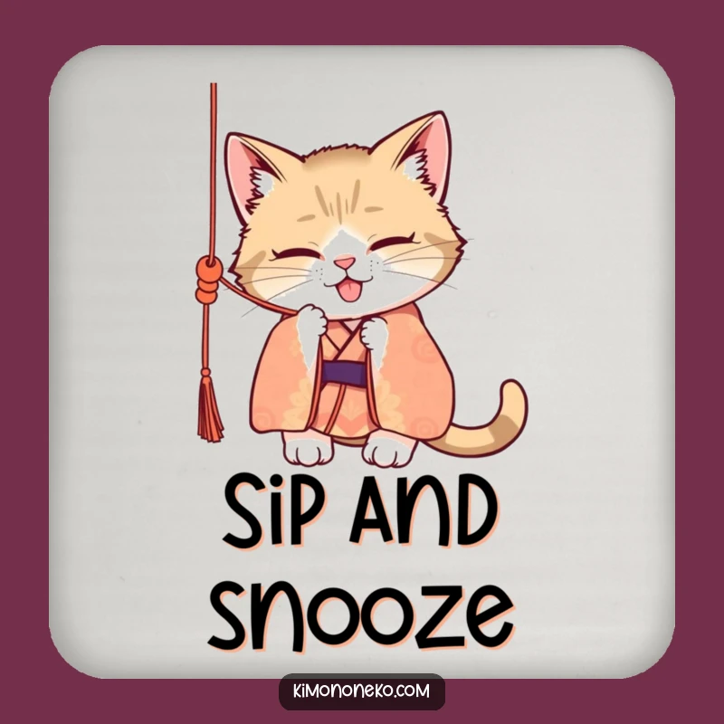 Funny Mischievous Cat Kimono Coaster - Protect Surfaces with Humor