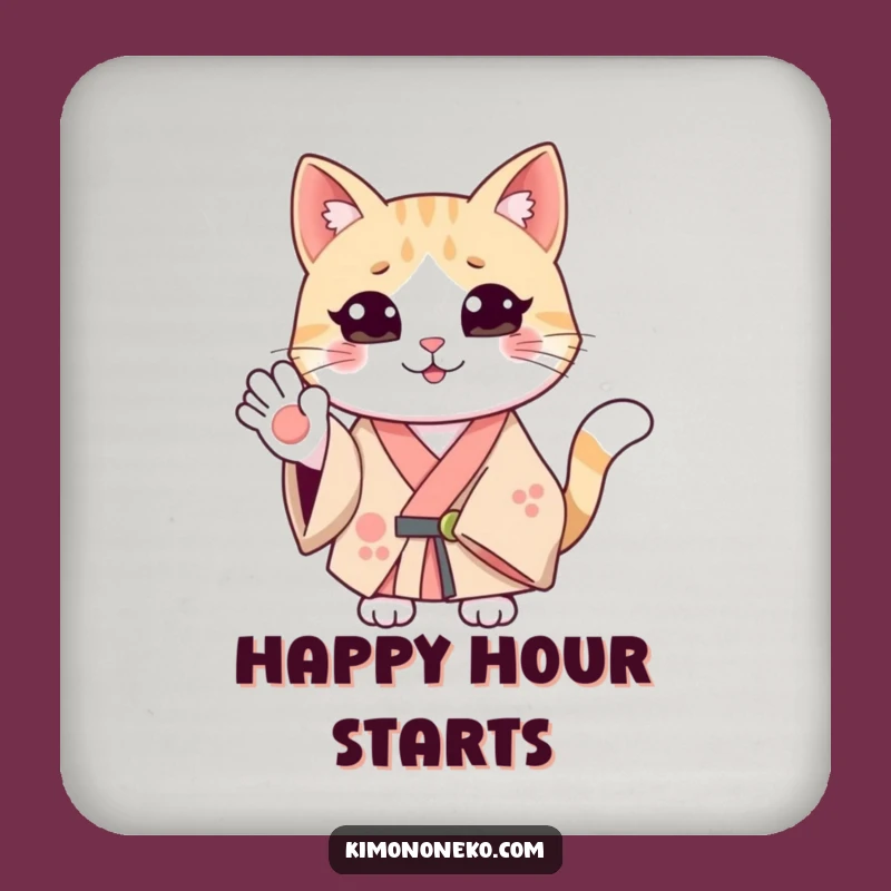 Funny Smiling Cat Kimono Coaster: Cheerful Greetings, Humorous Table Decor