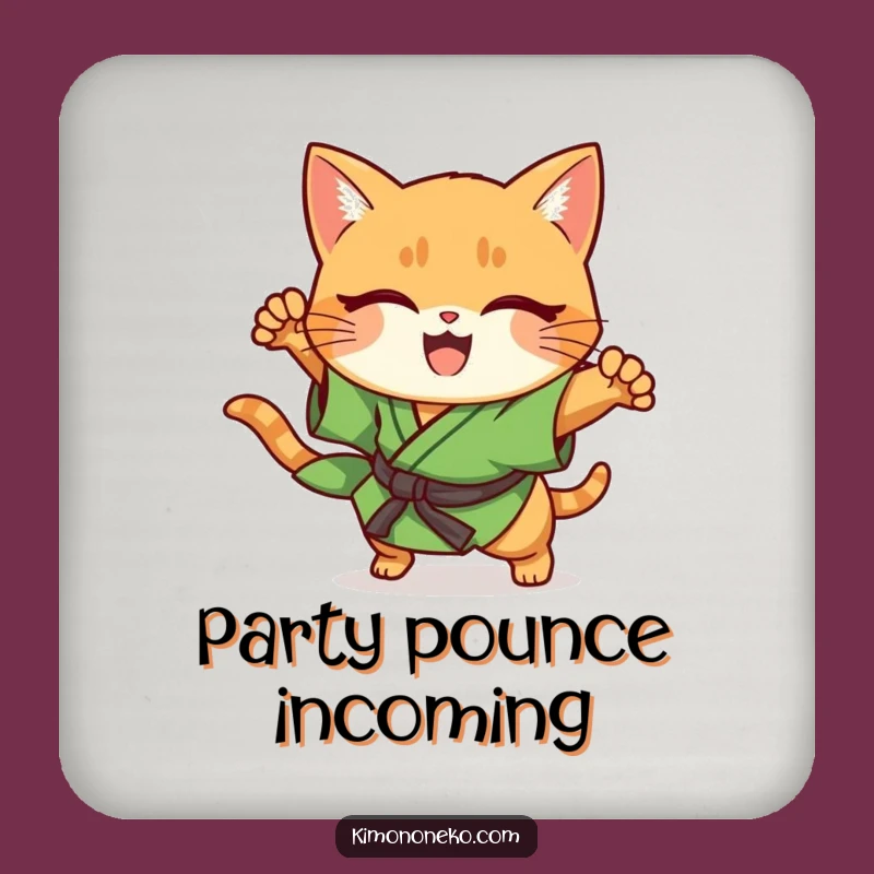 Funny Ginger Cat Kimono Coaster: Cheerful Kawaii Cat Pouncing Action Protector