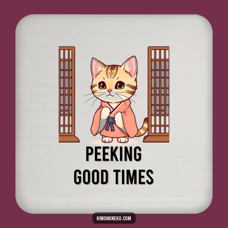 Funny Tabby Cat Kimono Coaster: Peek-a-Boo Protection, Chic Home Gift