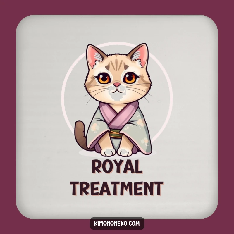 Funny Cat Kimono Coaster: Regal Kitty Silk Pride - Elegant Surface Protection