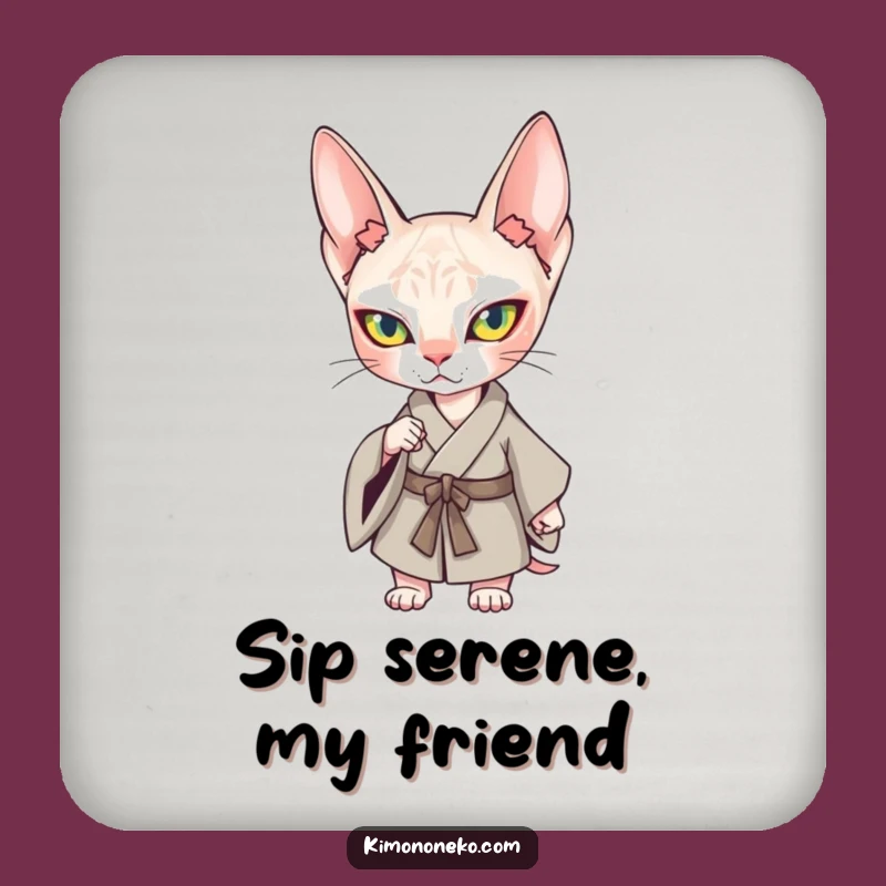 Funny Kawaii Sphynx Cat Kimono Coaster: Protect Surfaces with Confident Style