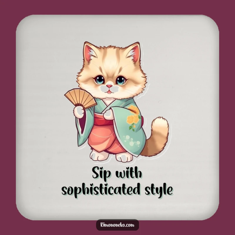 Funny Cat Kimono Drink Coaster Set - Protect Surfaces Humorously