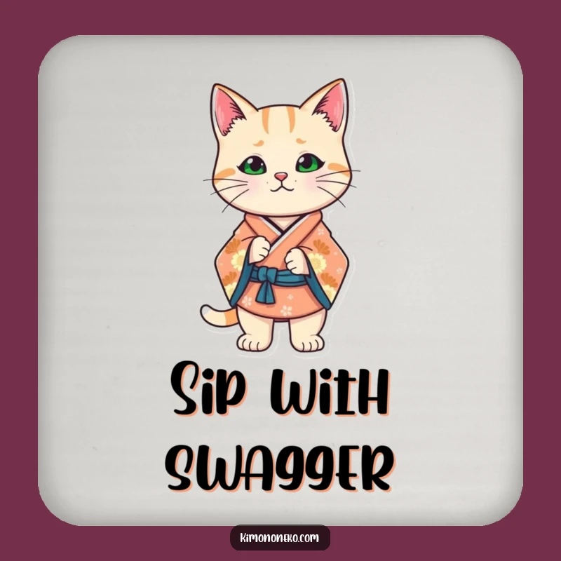 Funny Kawaii Cat Kimono Coaster: Confident Drink Rest, Stylish Funny Gift