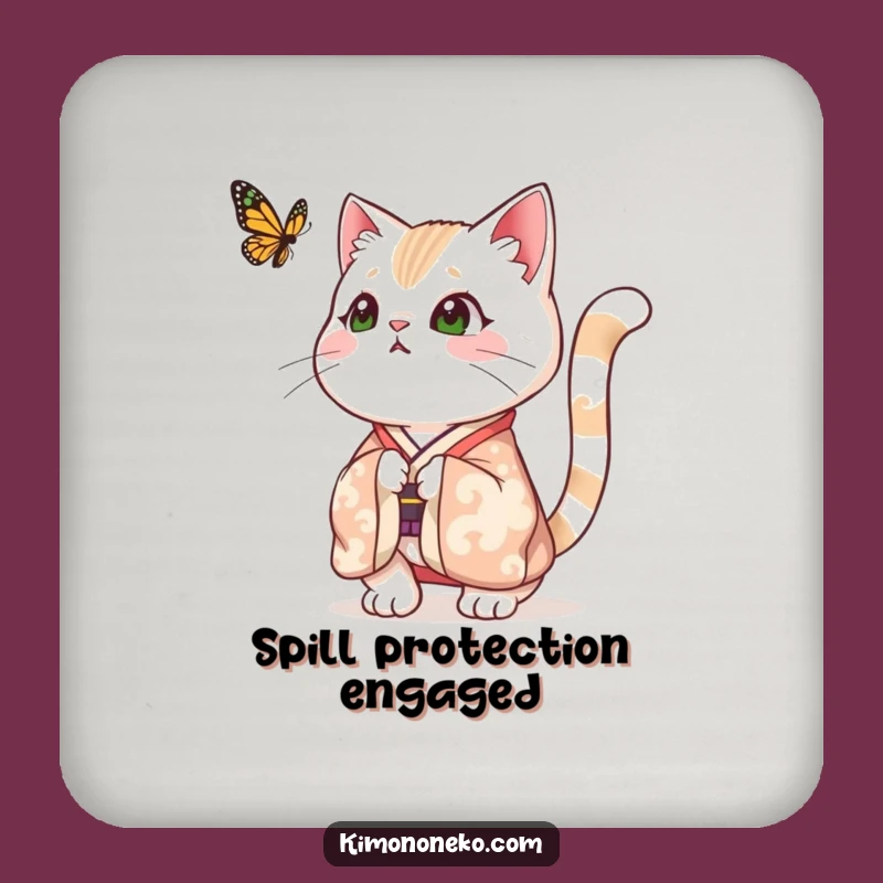 Funny Surprised Cat Kimono Coaster - Protect Surfaces with Humor