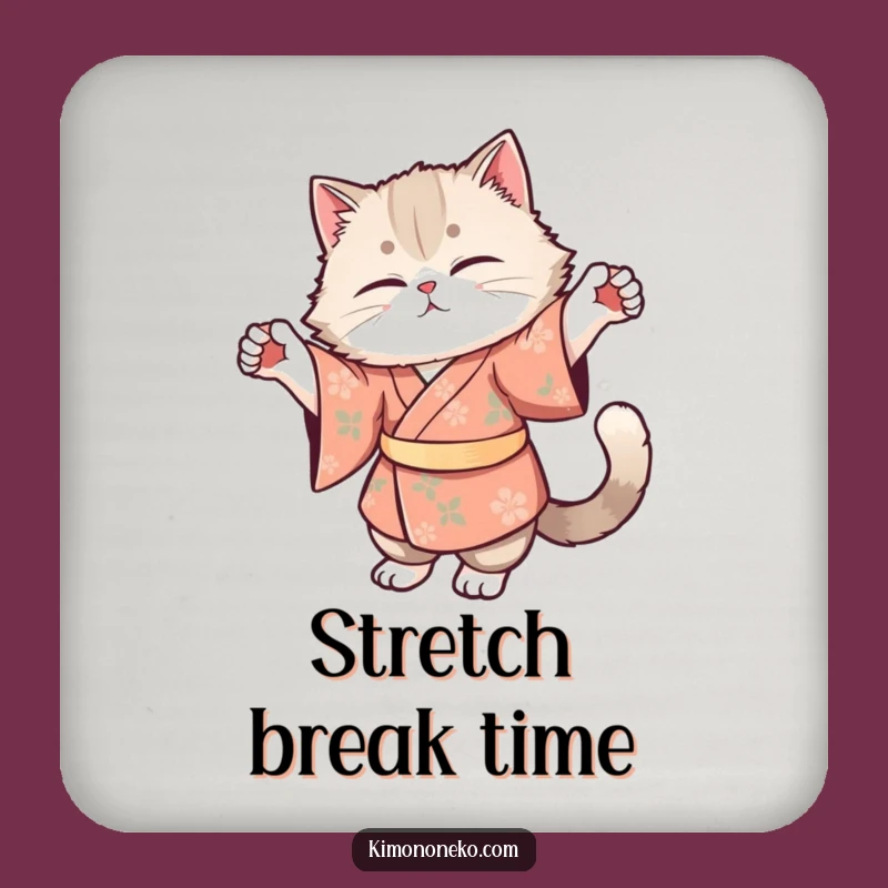 Funny Cat Kimono Coaster: Fluffy Kitty Floral Stretch - Serene Table Protection