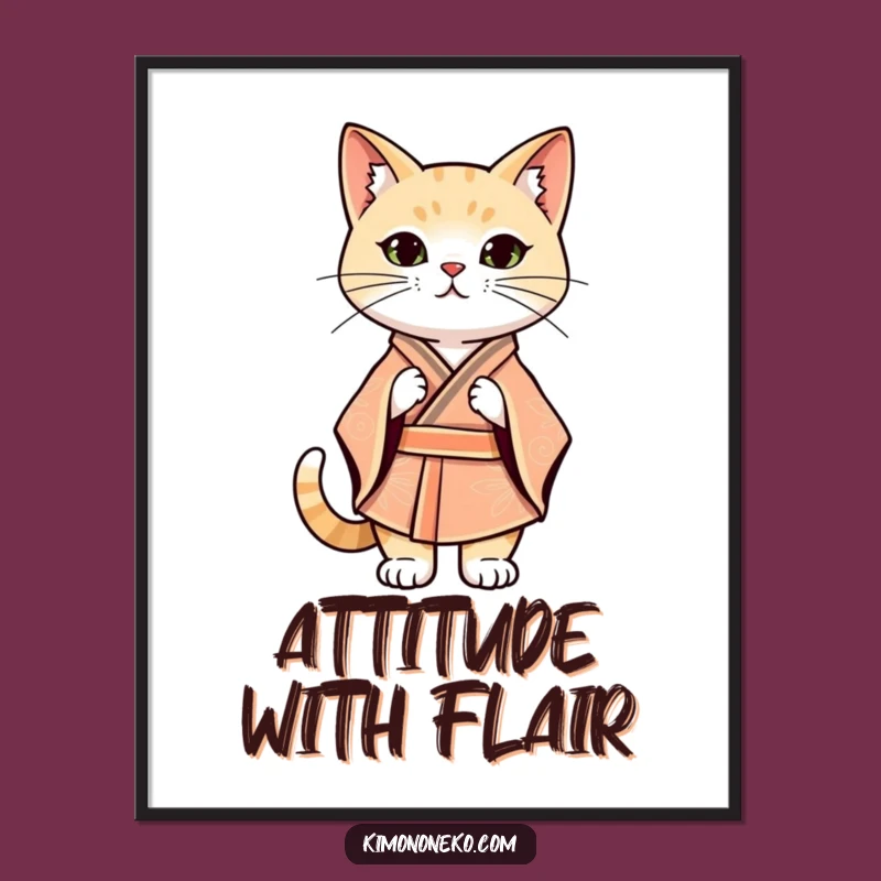 Funny Kawaii Cat Kimono Poster: Confident Aura, Stylish Wall Art, Cool Gift