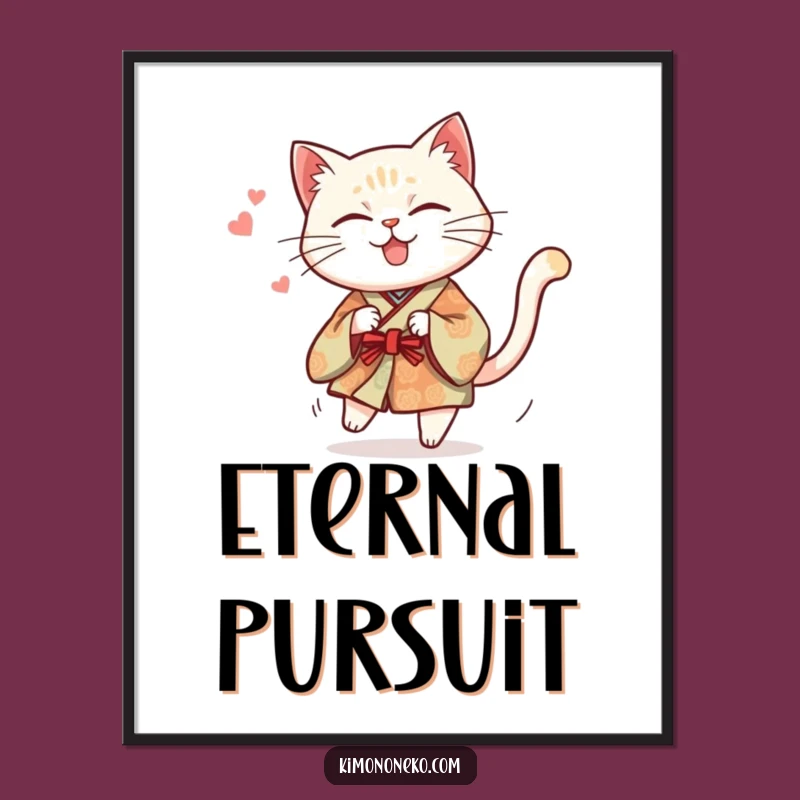 Funny Cat Kimono Poster: Mischievous Kitty Tail Chase - Whimsical Art