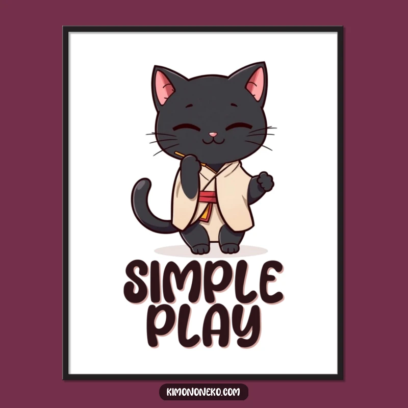 Funny Black Cat Kimono Poster: Kawaii Playfulness Captured - Hilarious Gift