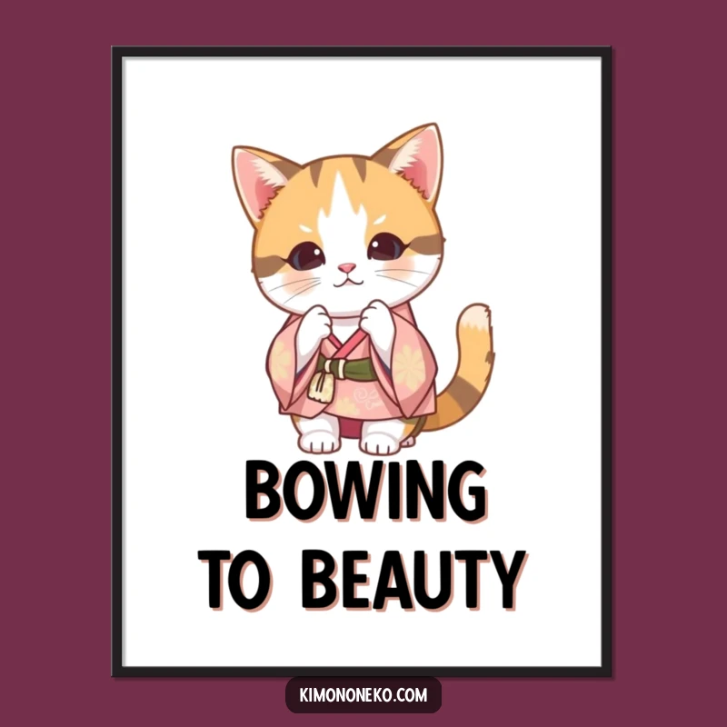 Funny Calico Cat Kimono Poster: Kawaii Cat Bowing Gracefully for a Hilarious Gift
