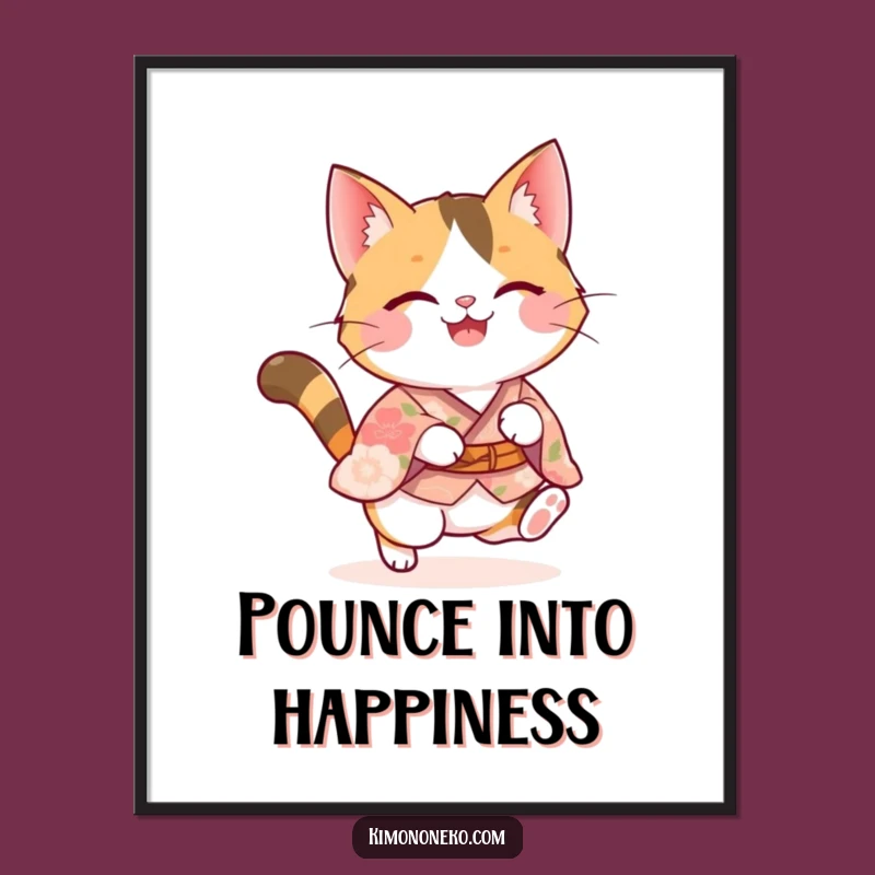 Funny Calico Cat Pounce Poster: Adorable Kawaii Art - Hilarious Home Decor Gift!